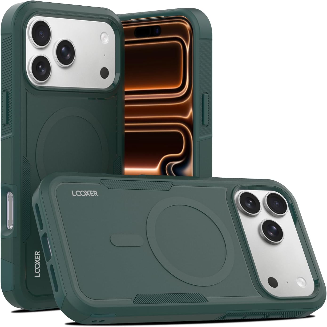 LOOXER® Defender Series Case for iPhone 17 Pro Max (6.9”) | Military-Grade Rugged Shockproof Protection, MagSafe Compatible + Tempered Glass Screen Protector Included (Green, 17 Pro Max)