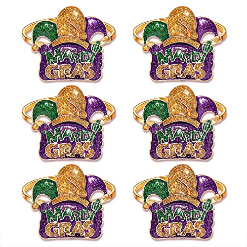 6Pcs Mardi Gras Napkin Rings, Glitter Mask Fleur De Lis Napkin Ring For Table Setting, Fat Tuesday Napkin Holder Rings Masquerade Party Serviette Buckles Table Decor (Mardi Gras 3) #TOP16