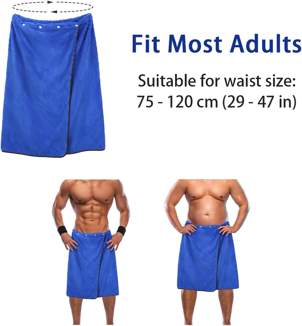 kilofly 2pc Men's Adjustable Shower Wrap Bath Towel with Snap Closure 26 x 54 inch