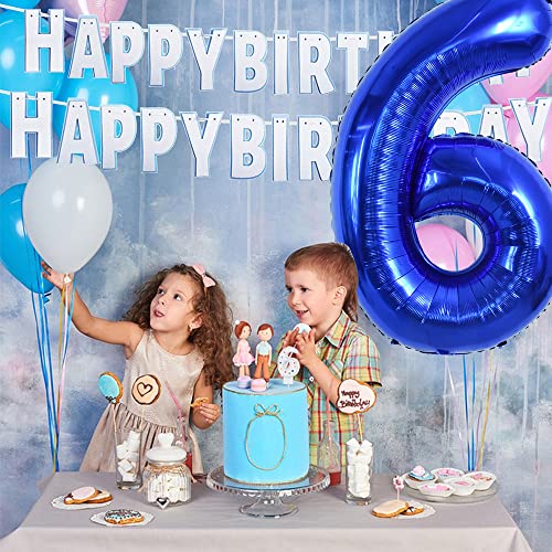 Image of TONIFUL 40 Inch Navy Blue Number 6 Balloons Large Foil 6th Birthday Decor | Deep Blue 6 Balloon Number Six for 6th 16th 26th 36th 60th Birthday 6 Year Anniversary, Blue Decorations for Women Boys