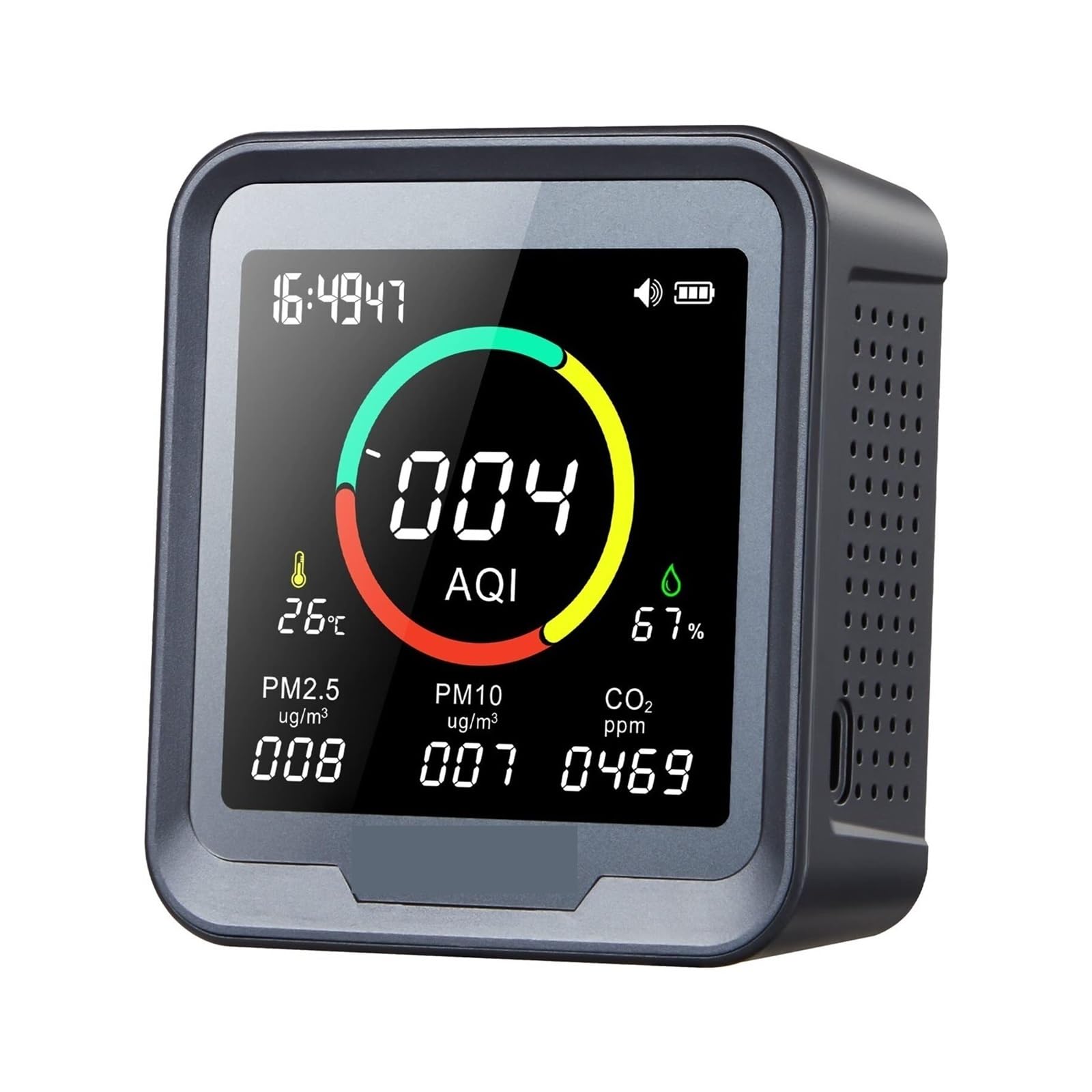 Detector de Gases, Monitor de Calidad del Aire Que detecta CO2, PM2.5, PM10, ICA, Temperatura y Humedad con Alarma for Habitaciones, sótanos oficinas