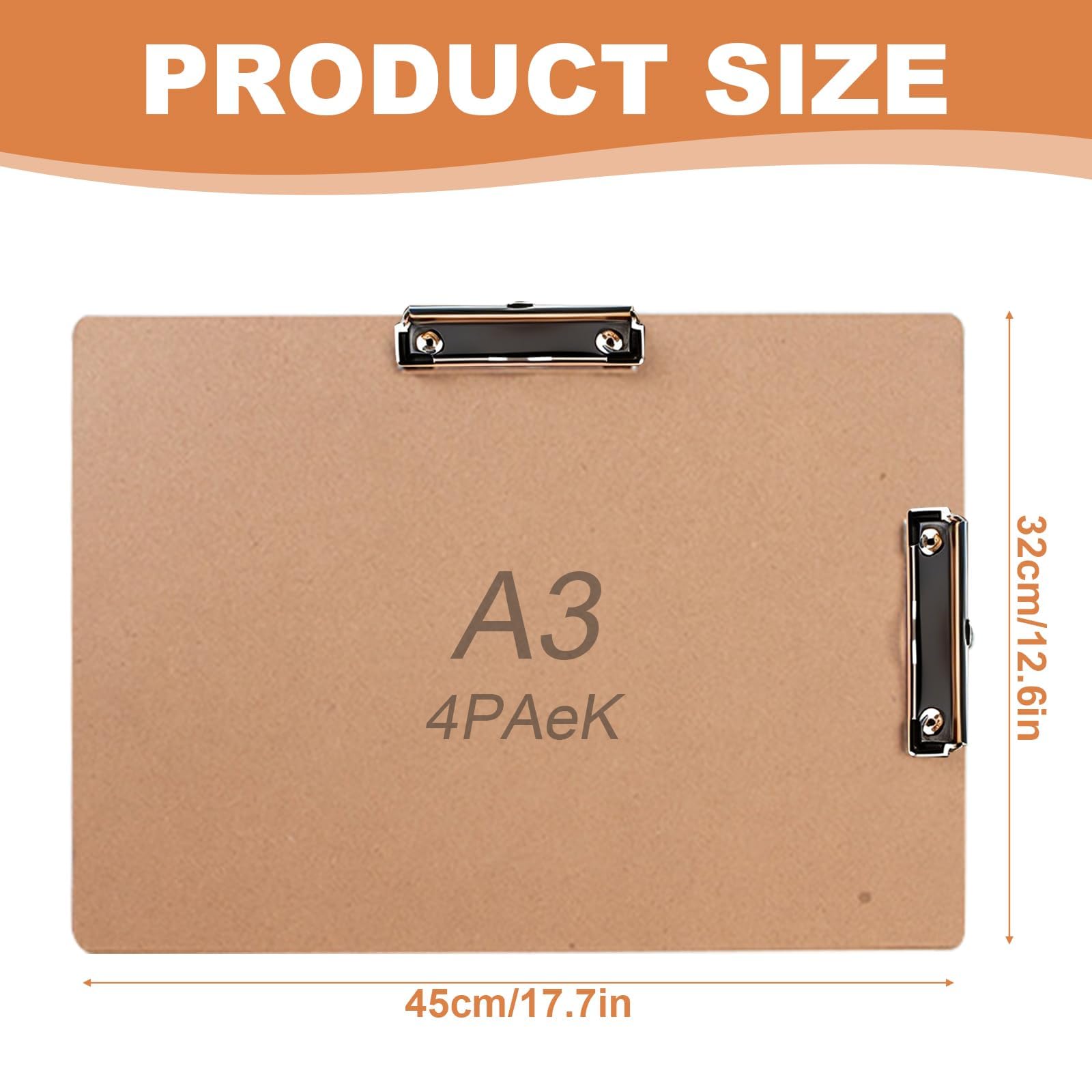 4 sztuki podkładek A3, duże podkładki zaciskowe 44 × 32 cm z podwójną podkładką do zacisku, drewniana tablica do pisania, do biura, klasy, warsztatu, rysowania, szkicowania