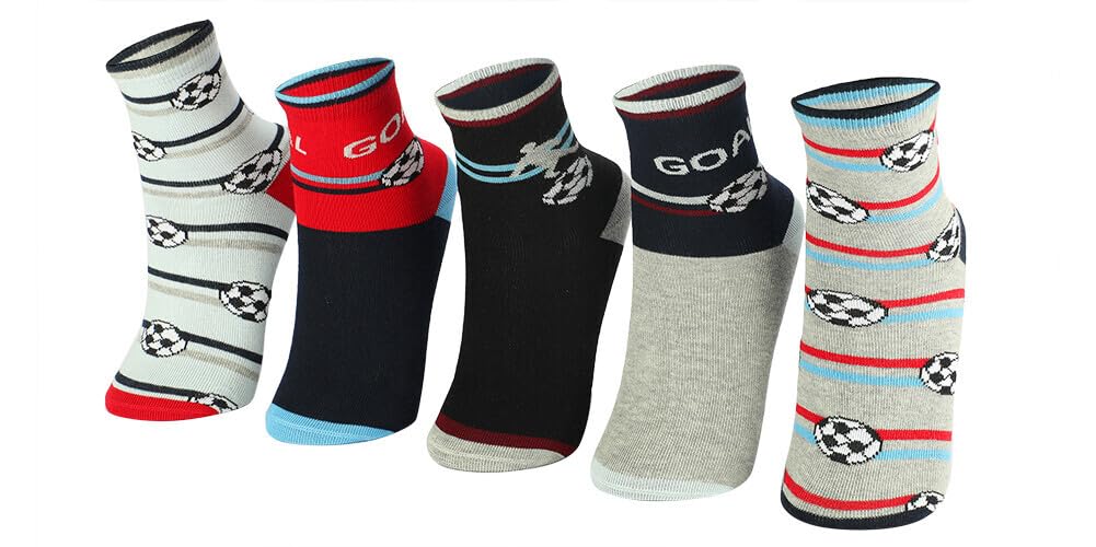 SOCKRAVE Kids Boys Socks - Printed Cotton Kids Socks | Soft & Comfortable Sock for Boys | Stylish & Durable Boy Sock for Everyday - Pack of 5 Pairs (Age 8-11 Years, Multicolor)