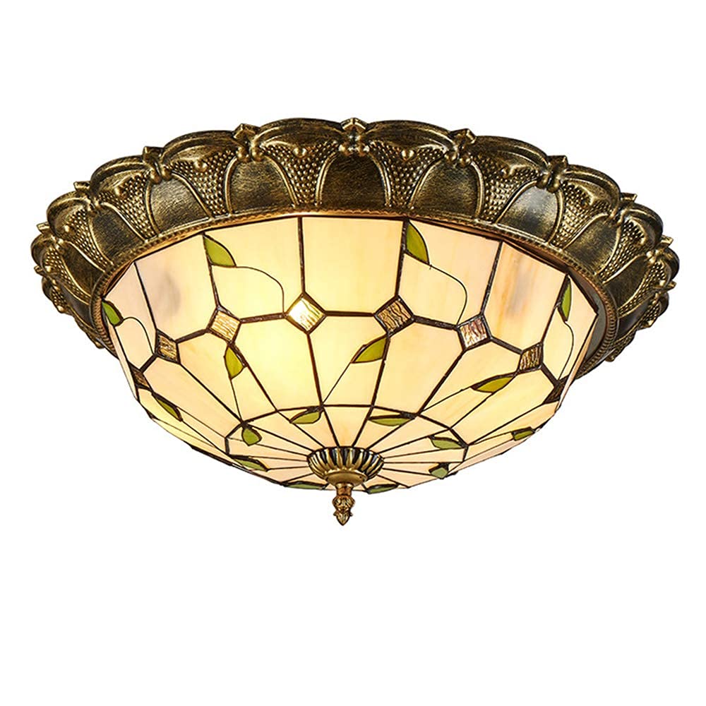 Lustre à LED Plafond 40cm avec Abat-Jour en Vitrail pour Luminaire