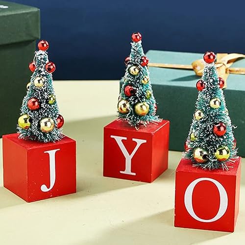 Miniatura 26 de Ochine 12 mini árboles de Navidad artificiales, árbol de mesa de Navidad, mini árboles de sisal de pino con base de madera de nieve, adornos para D