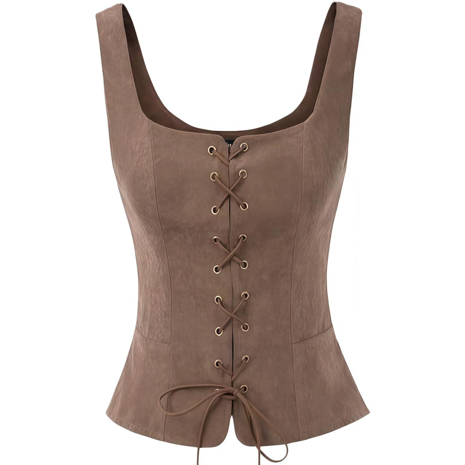Women's Renaissance Corset, Vintage Faux Suede Medieval U Neck Lace-up Waistcoat, Sleeveless Drawstring Retro Steampunk Viking Vest Gothic Victorian Costume Bodice Top for Halloween Party Cosplay