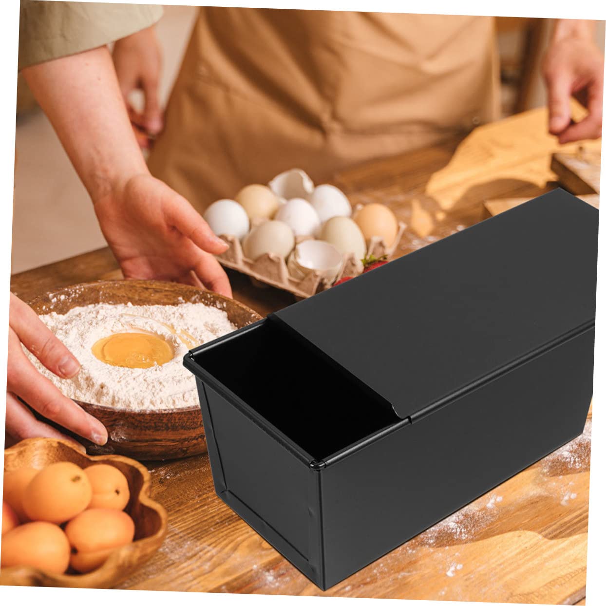 IMIKEYA Molde para Hornear Tostadas Tapa Deslizante, Acero al Carbono Negro Recubrimiento Antiadherente y Bordes Redondeados para Pan Casero