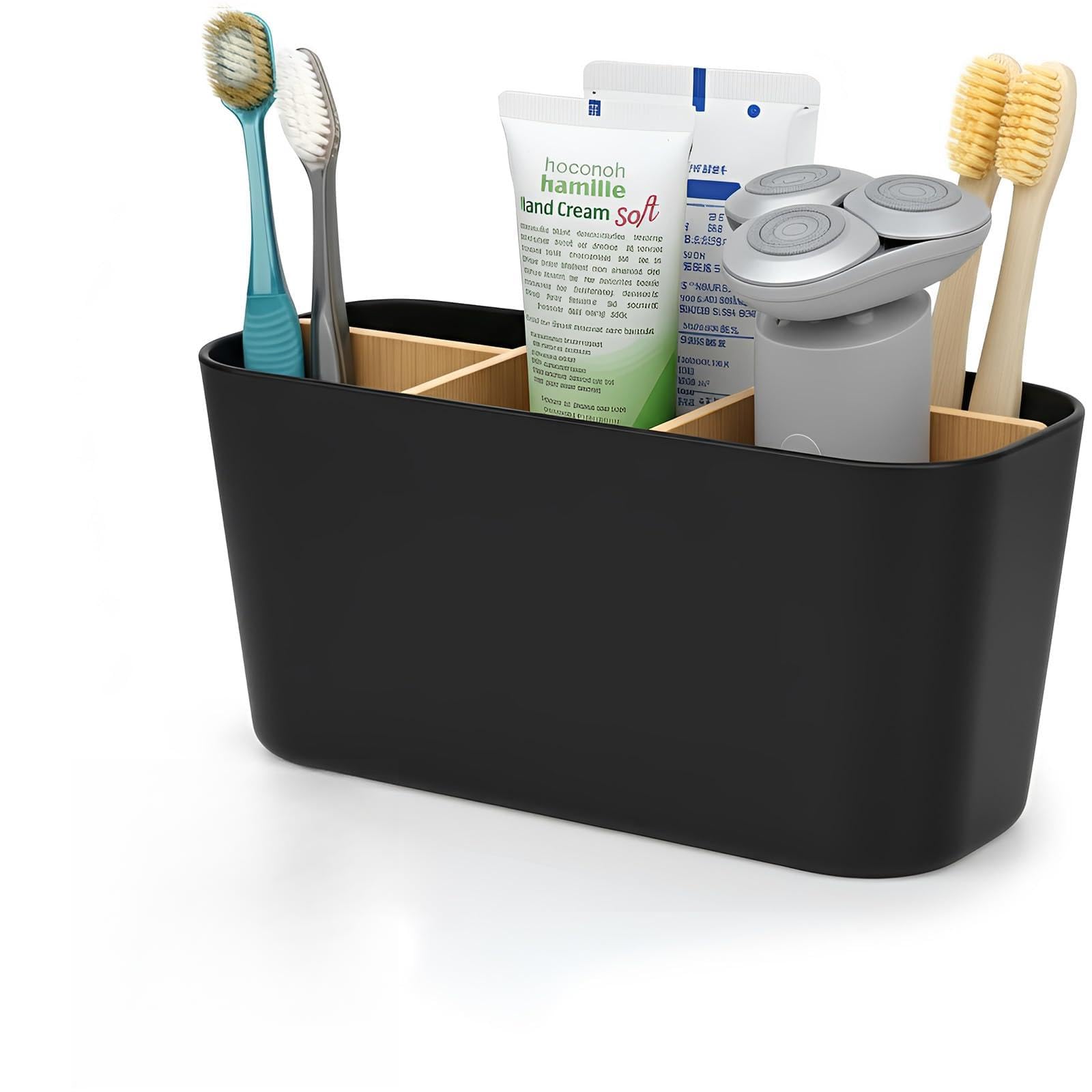 VINATO Electric Toothbrush Holder for Bathroom with 5 Compartments Detachable Adjustable Electric Toothbrush Holder Organizer for Bathroom Home Office, Black