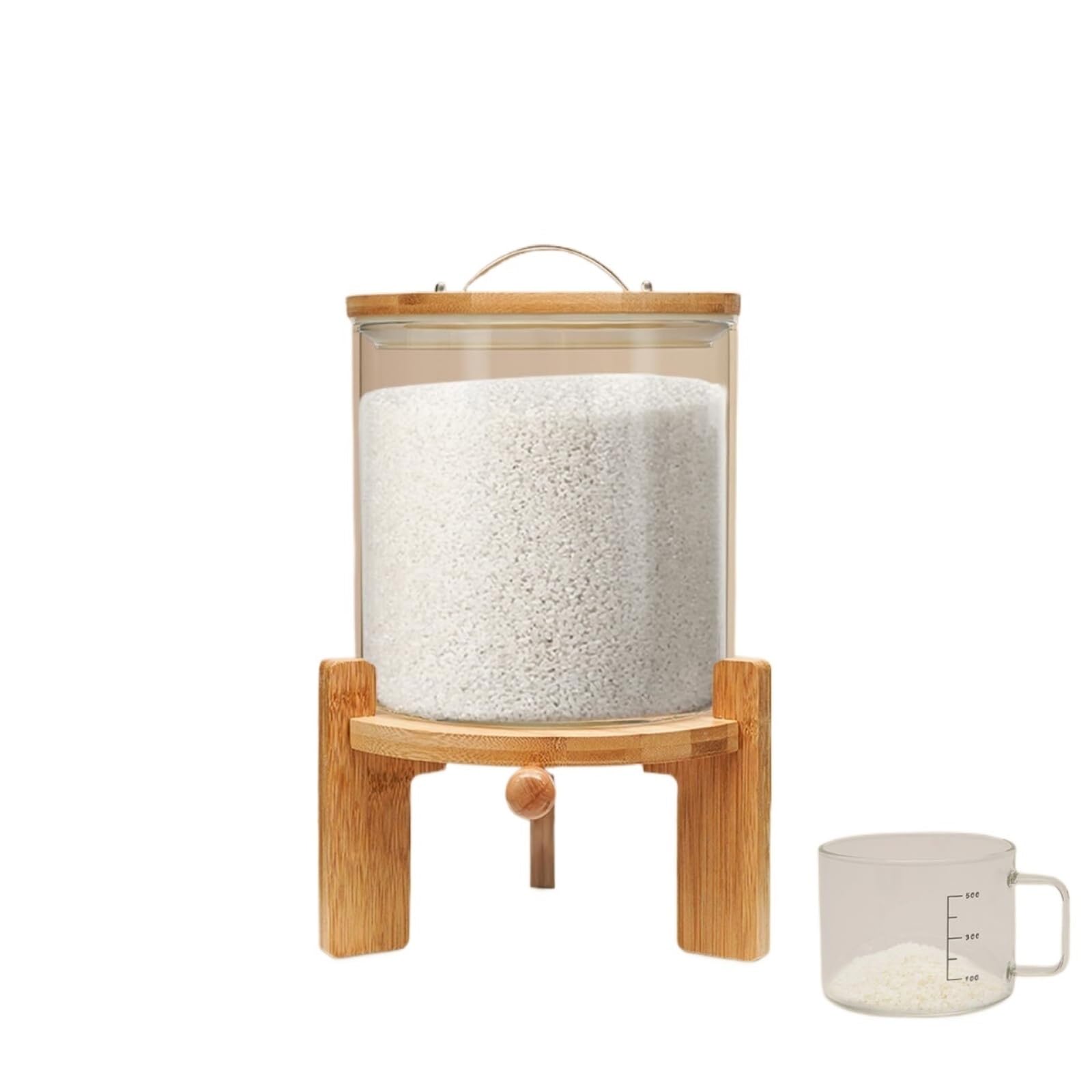 Dispensador de cereales de cristal y recipiente para alimentos secos con taza medidora
