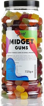 Just Treats Soft Midget Gems Retro Sweets Gift Jar   Soft, Chewy Fruit Gum Sweets, The Classic Sweet-Shop Favourite   Nostalgic Sweet Gift, Made in the UK
