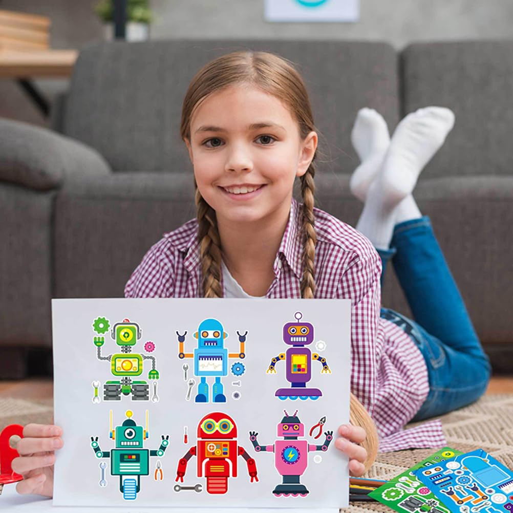 TOYANDONA DIY Robot Puzzle Stickers 16 Sheets Cartoon Robot Decals for Kids Party Favors and Creative Craft Fun - Image 2