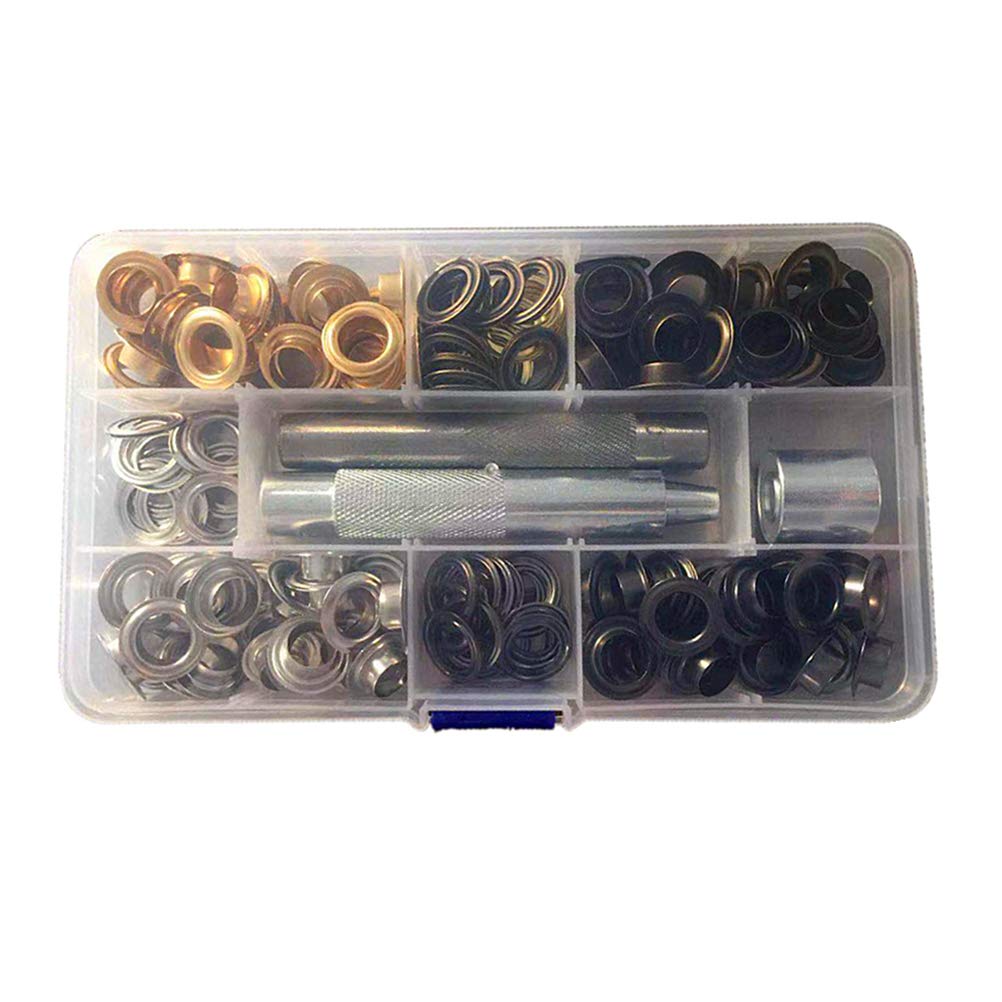 SOLUSTRE Kit di Occhielli in Rame 10mm, 25 Set, Strumenti di Punzonatura e Scatola Portaoggetti per Scarpe, Tende e Progetti Fai da Te