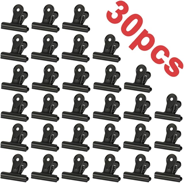 30 sztuk małych buldogów spinaczy biurowych, wielofunkcyjnych klipsów do zdjęć, biura i kuchni (czarny, 22 mm)