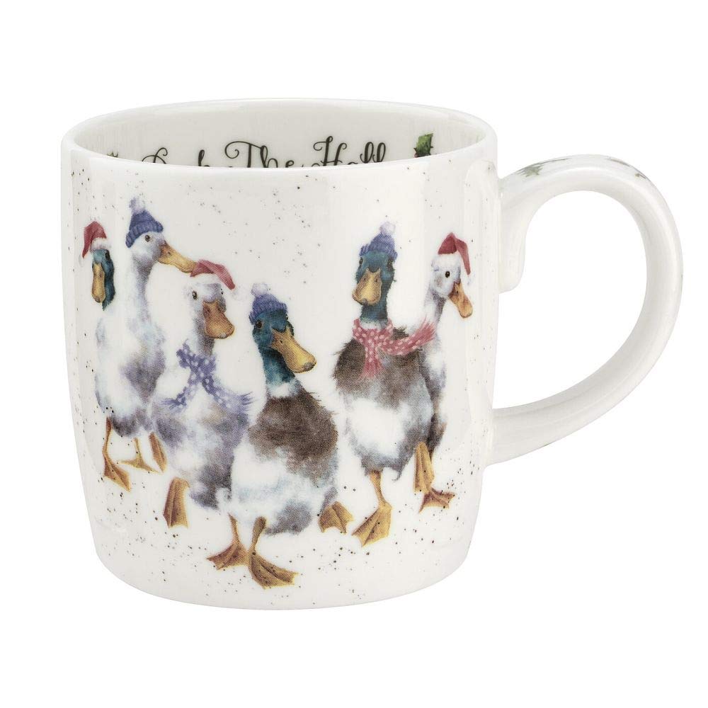 Royal Worcester 14 Oz Duck The Halls Christmas Mug with Duck Design - Fine Bone China Winter Holiday Coffee Mug, Microwave & Dishwasher Safe, Wrendale Designs Festive Holiday Tableware
