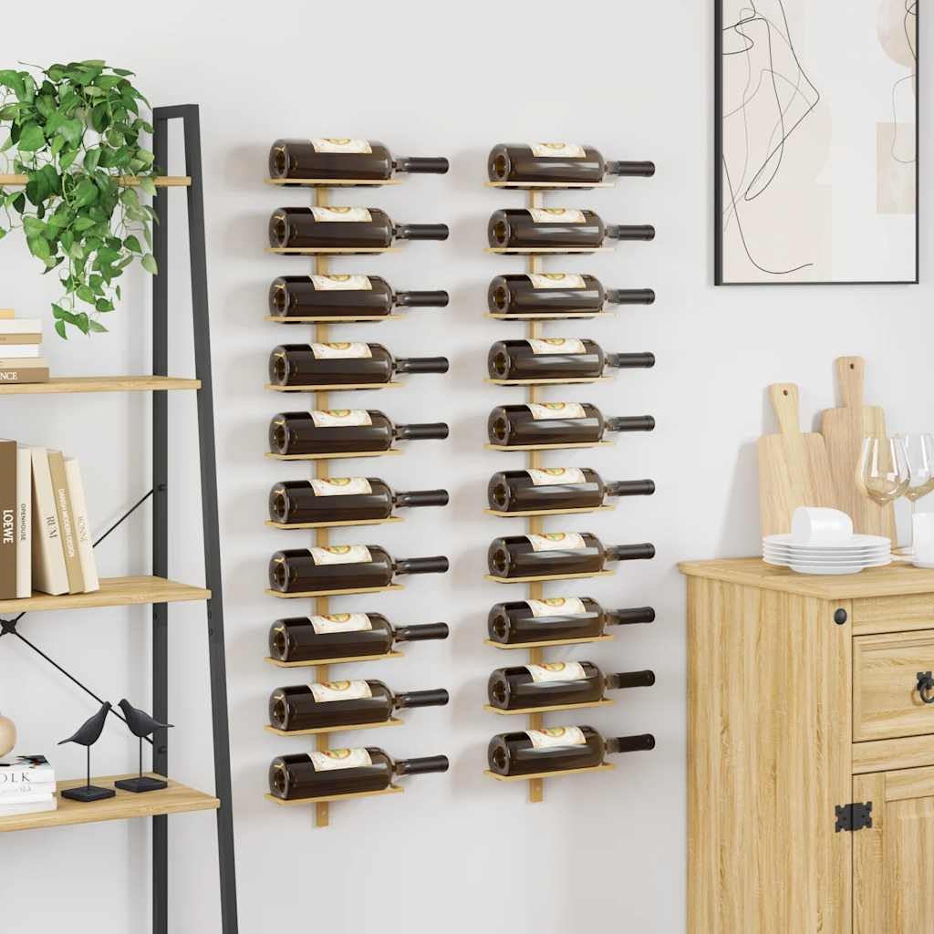 Wand-Weinregale aus goldenem Metall 2 Stück 24x9x120 cm für 10 Flaschen Flaschenhalter für Küche Barregal Speisekammer Lagerung und ordentliche Aufbewahrung von Weinflaschen