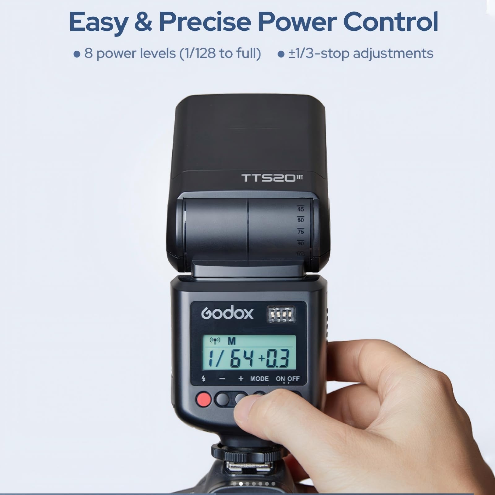Godox TT520III Cámara flash, TT520 III Speedlite, GN33 8 niveles de potencia, disparo óptico S1/S2, tiempo de carga de 1,8 s, cabezal de giro e inclinación, compatible con Canon, Sony, Nikon, Fujifilm