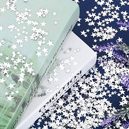 Image of Hestya 60g Star Confetti Glitter Table Confetti Metallic Foil Stars for Party Wedding Festival Decorations(Silver,10mm and 6mm)