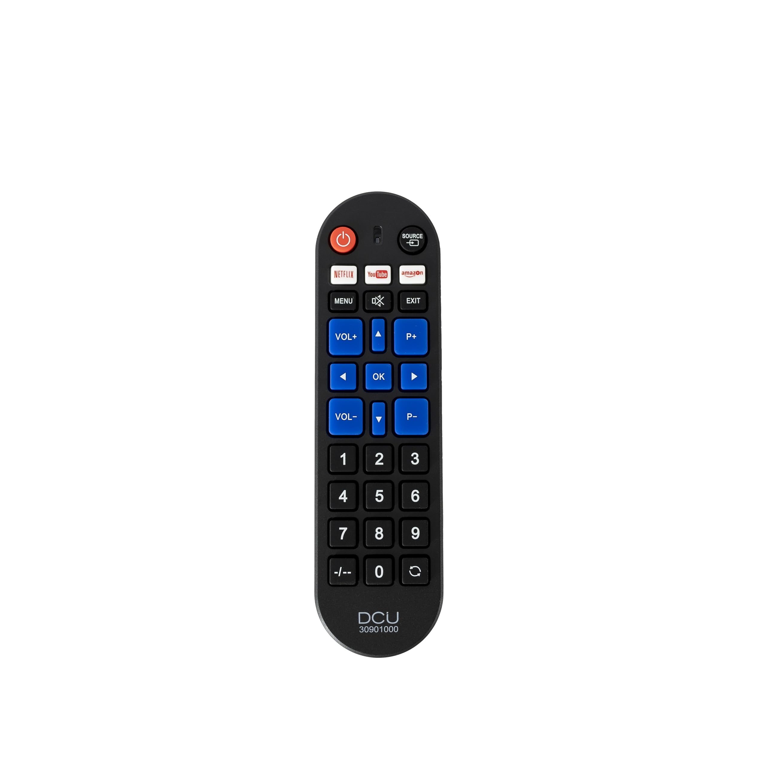 DCU TECNOLOGIC - Universal Remote Control for LG, Samsung, Sony, Philips and Panasonic TVs - Button for Netflix, Video and YouTube - Distance: +8 Meters