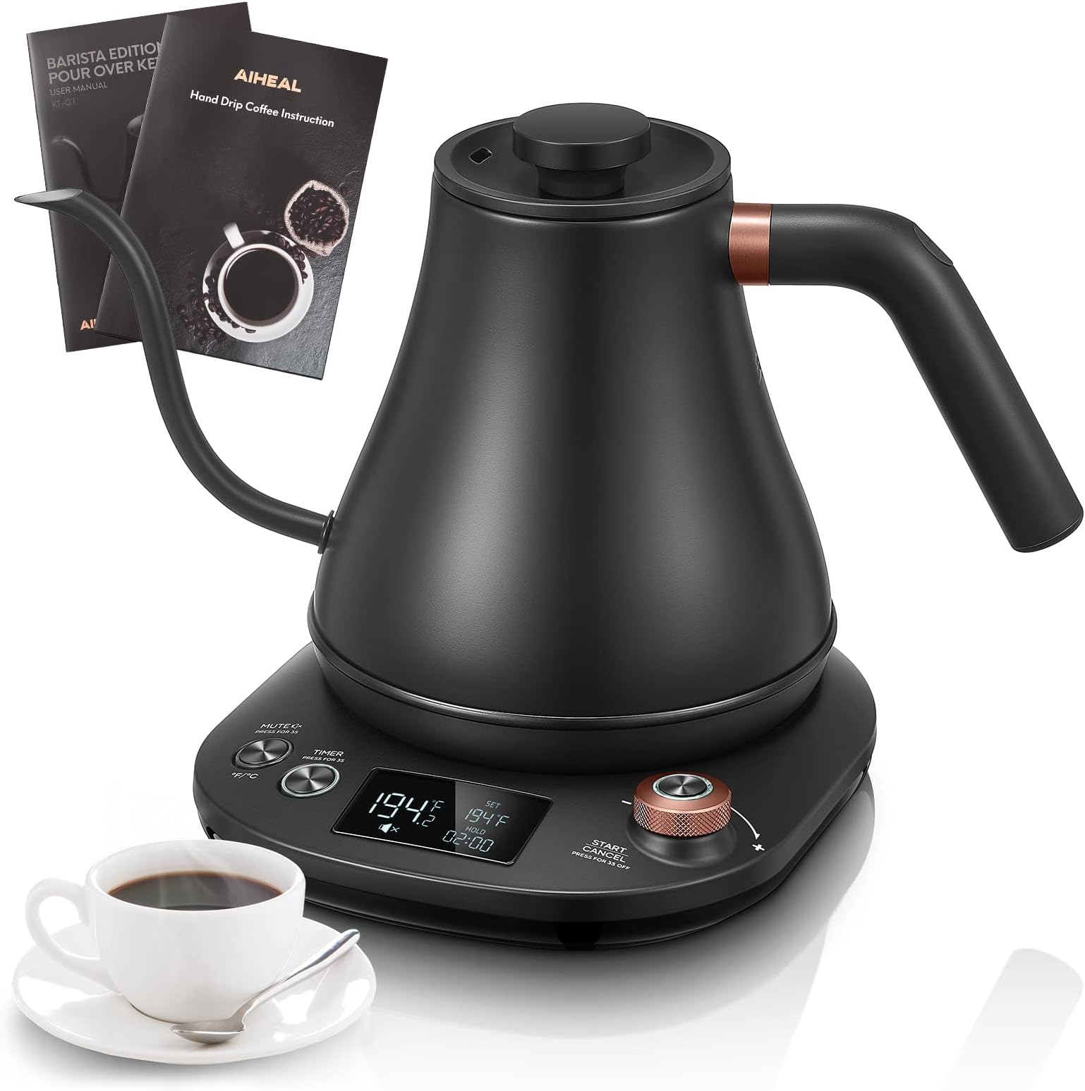 CROWNFUL Smart Electric Gooseneck Kettle with 4 Variable Presets, ±1℉ Temperature
