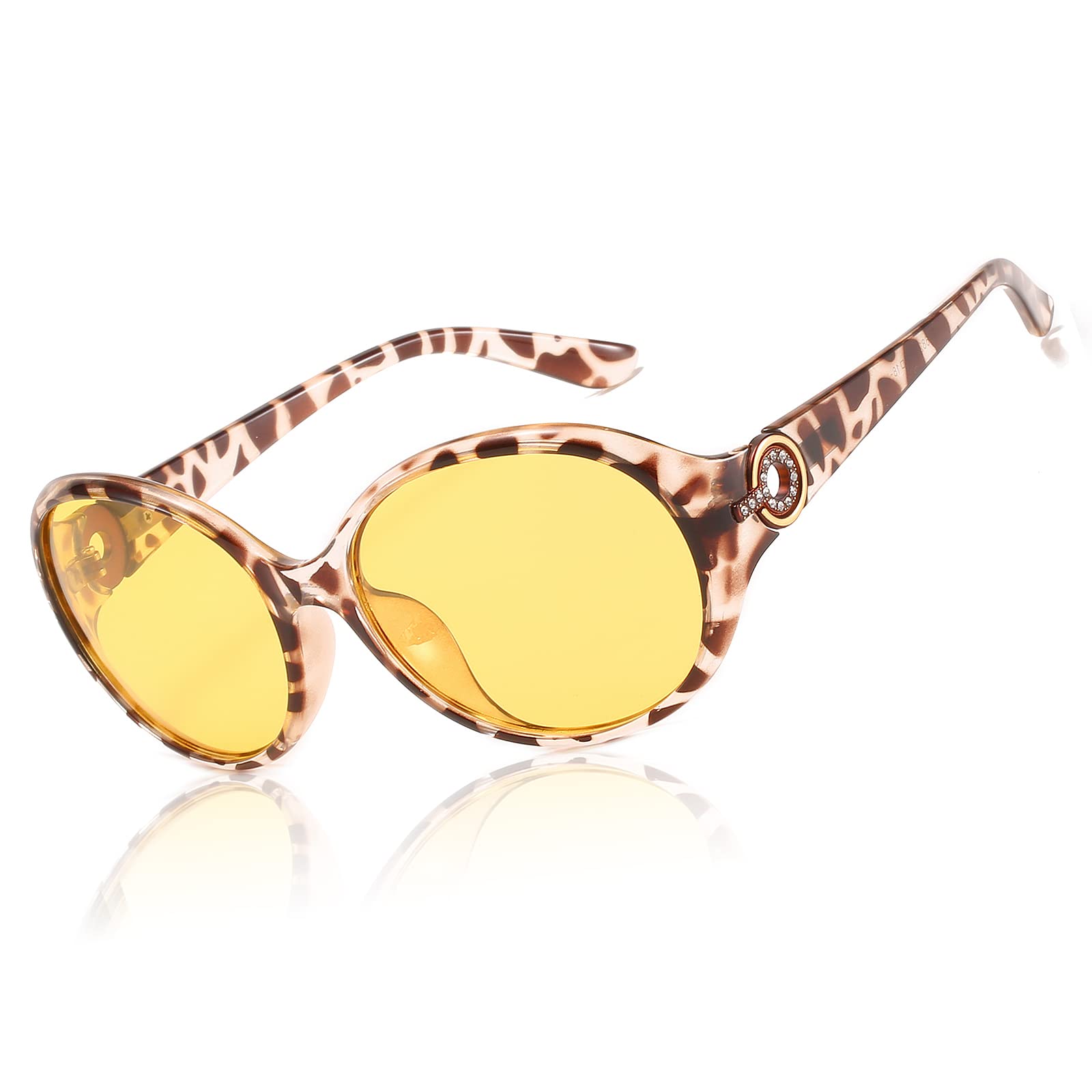 LVIOE Women Oversized Night-Vision Glasses Anti-Glare HD Yellow Lens for Night-Driving