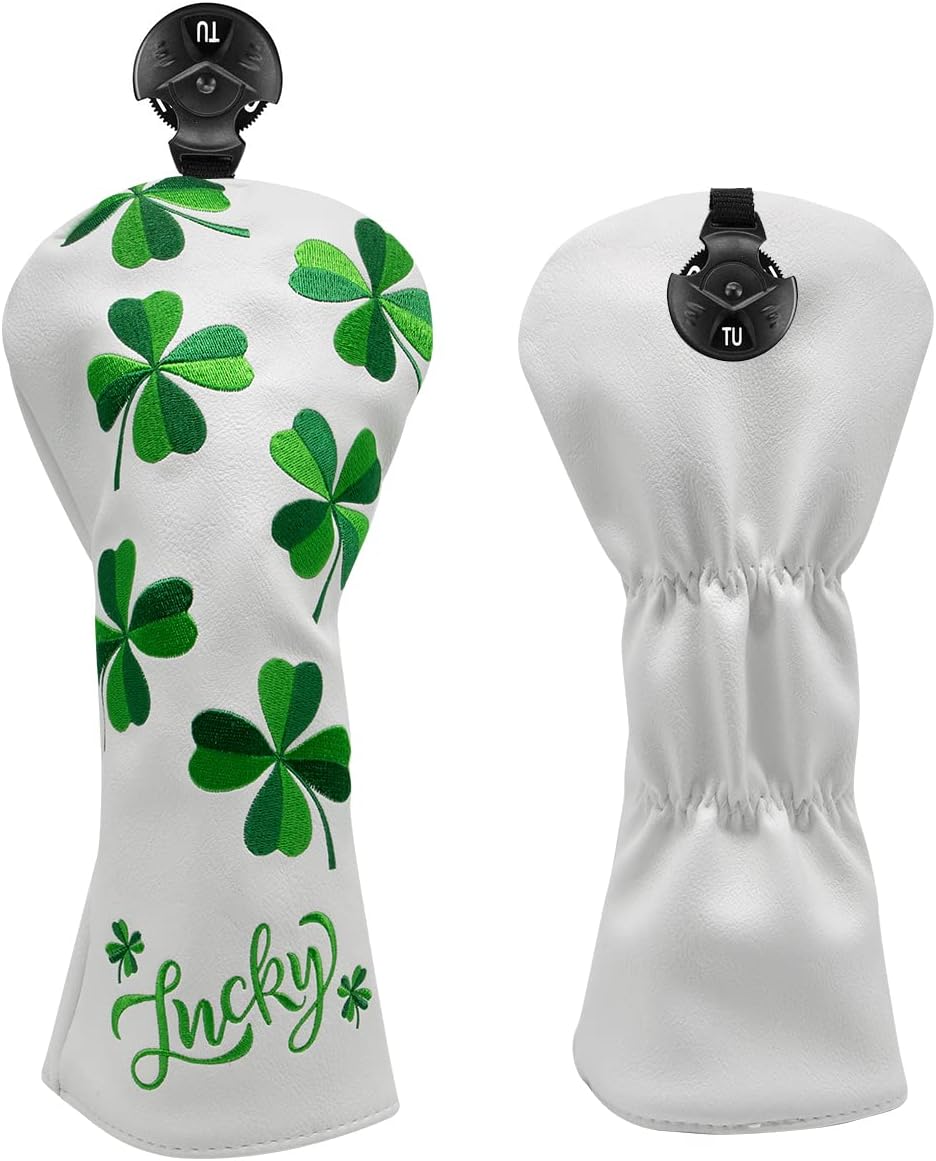 Golf Headcovers Live Lucky Golf Driver Covers Advanced Embroidery Fairway Wood Covers Hybrid Covers Mallet Blade Putter Head Covers Premium Leather Shamrock Golf Club Covers