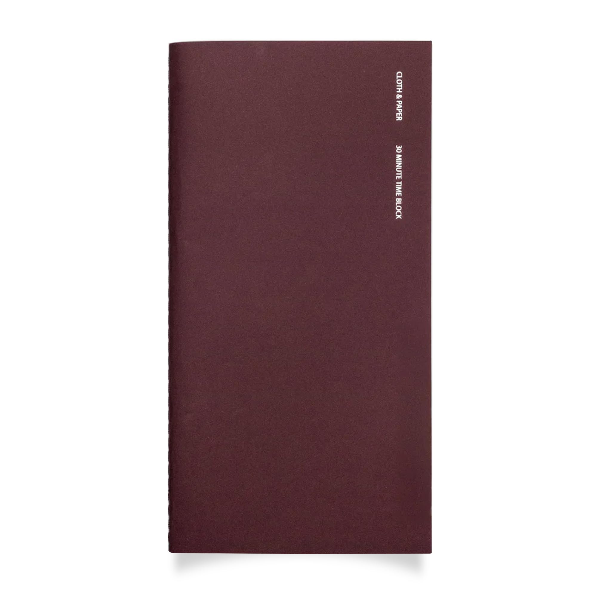 Cloth & Paper Taccuino da viaggio | Planner con blocco del tempo – Bordeaux | Agenda giornaliera sottile A5 10,9 x 21,1 cm | Layout a blocchi di tempo di 30 minuti per pianificazione, pianificazione e