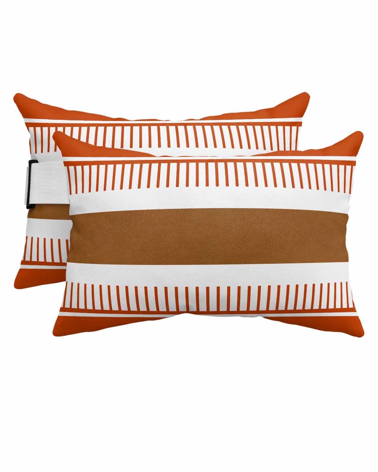 Anzona Pack of 4 Burnt Orange Farmhouse Lumbar Pillow Covers, Outdoor Waterproof Throw Pillow Covers Set, Orange Brown Striped Decorative Cushion Case for Patio Beach, 11x16 Inch