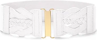 SANSTHS Vintage Stretchy Belt for Women, Womens Wide Elastic Belts for Dresses Coats, Fashion Womens Belts with Gold Buckle
