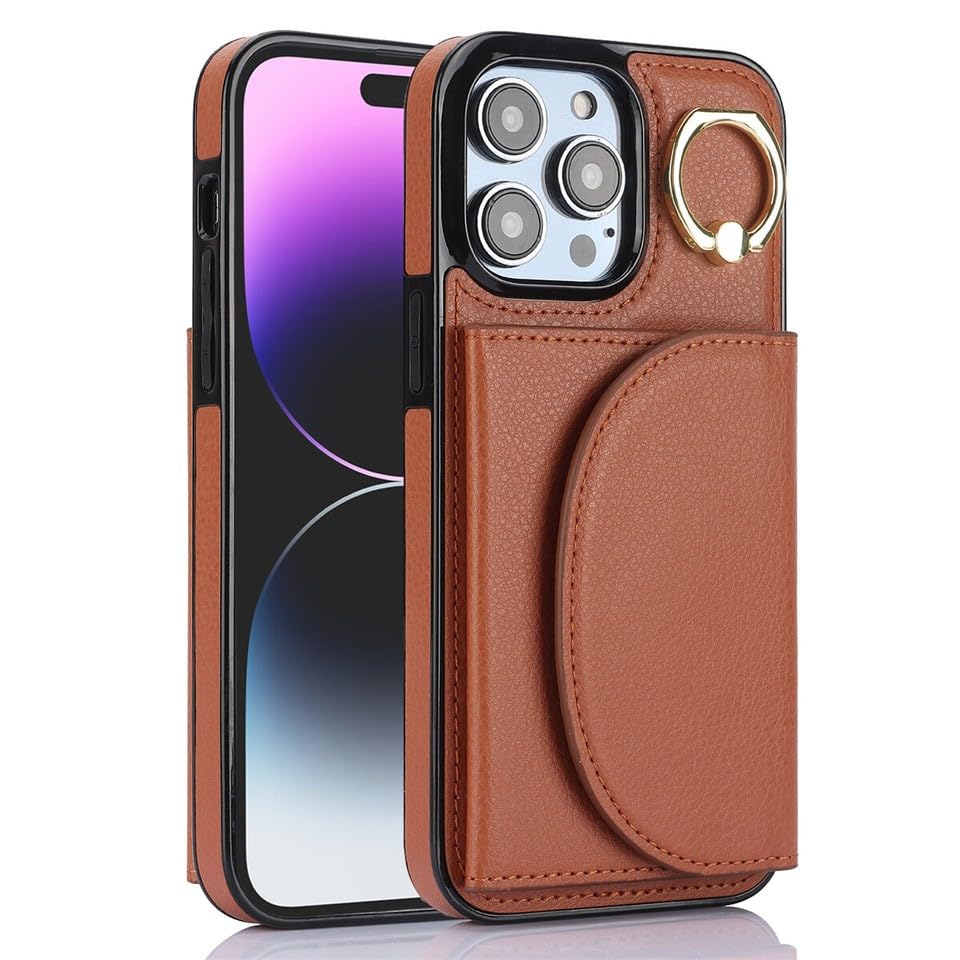 Housse portefeuille iPhone 14 Pro marron dotée d'un clapet de protection magnétique intégral