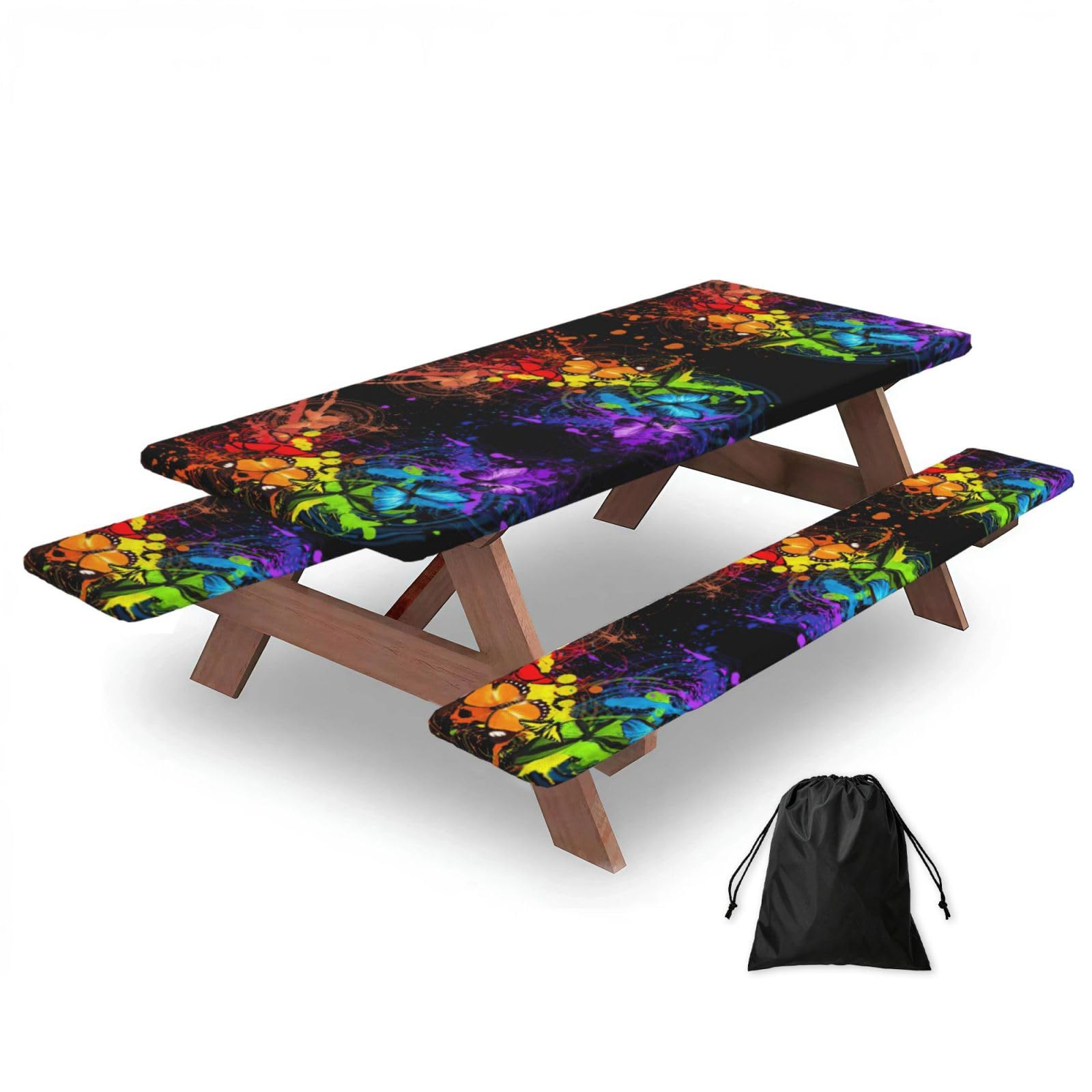 Graffiti Butterfly Print 3 Pack Wipeable Picnic Bench Cover And Table Cover Lightweight Table Cloth For Camping Outdoor