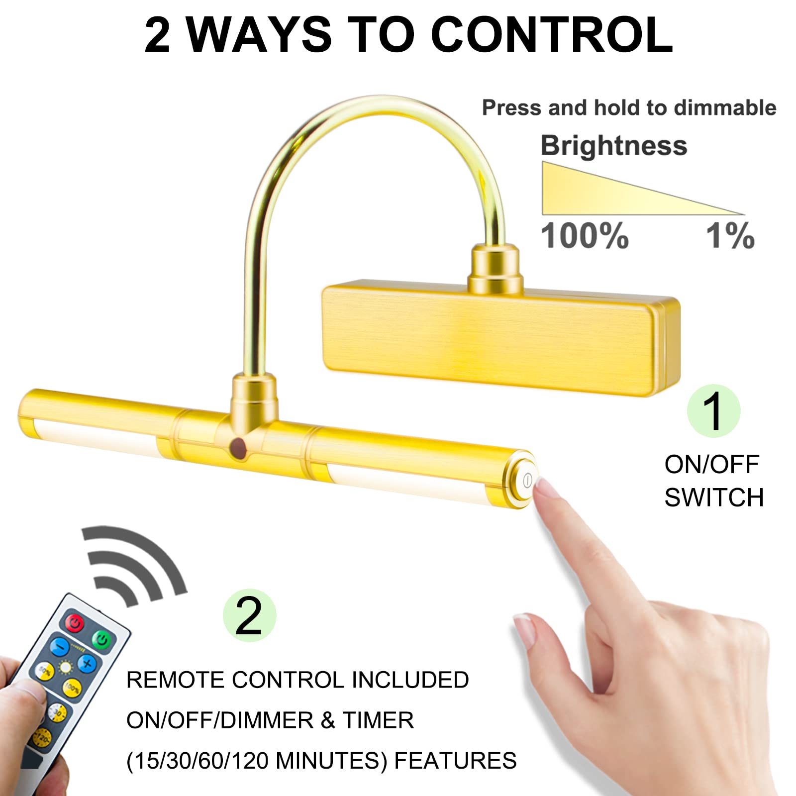 HONWELL Lampada a LED senza fili a batteria con telecomando, teste di luce rotanti di 3 modalità di illuminazione, dimmer con timer per pittura, ritratto, arte