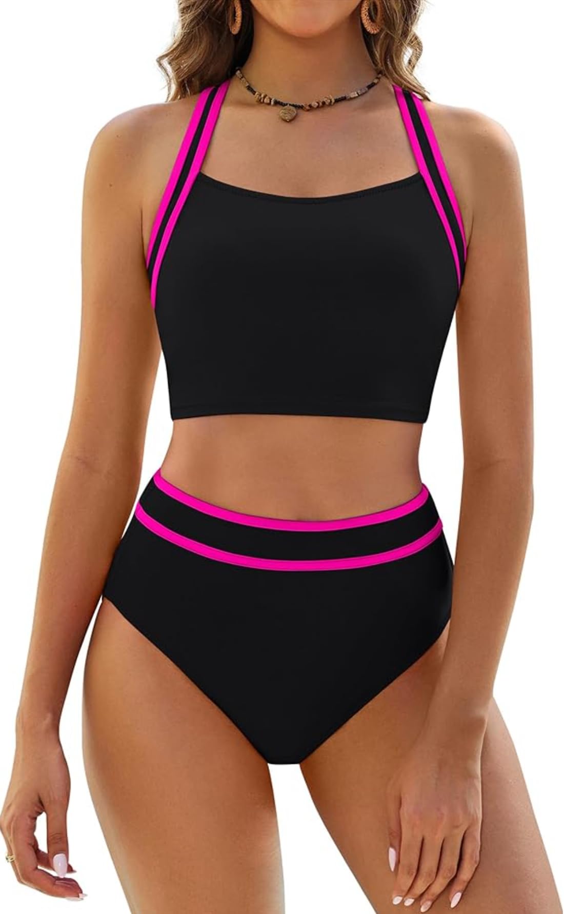 f&m fashion Women's Two Piece High Waisted Sporty Tummy Control Bathing Suit-picture-45