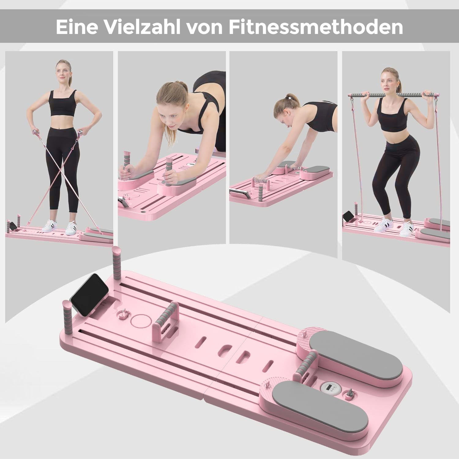 Pilates Reformer, 2026 Upgraded Foldable Pilates Board, Multifunktionales 8 in 1 Pilates Set für Zuhause(100+Ubungen), inkl 5 Widerstandsband/Automatisches Rebound, Ganzkörper Workout