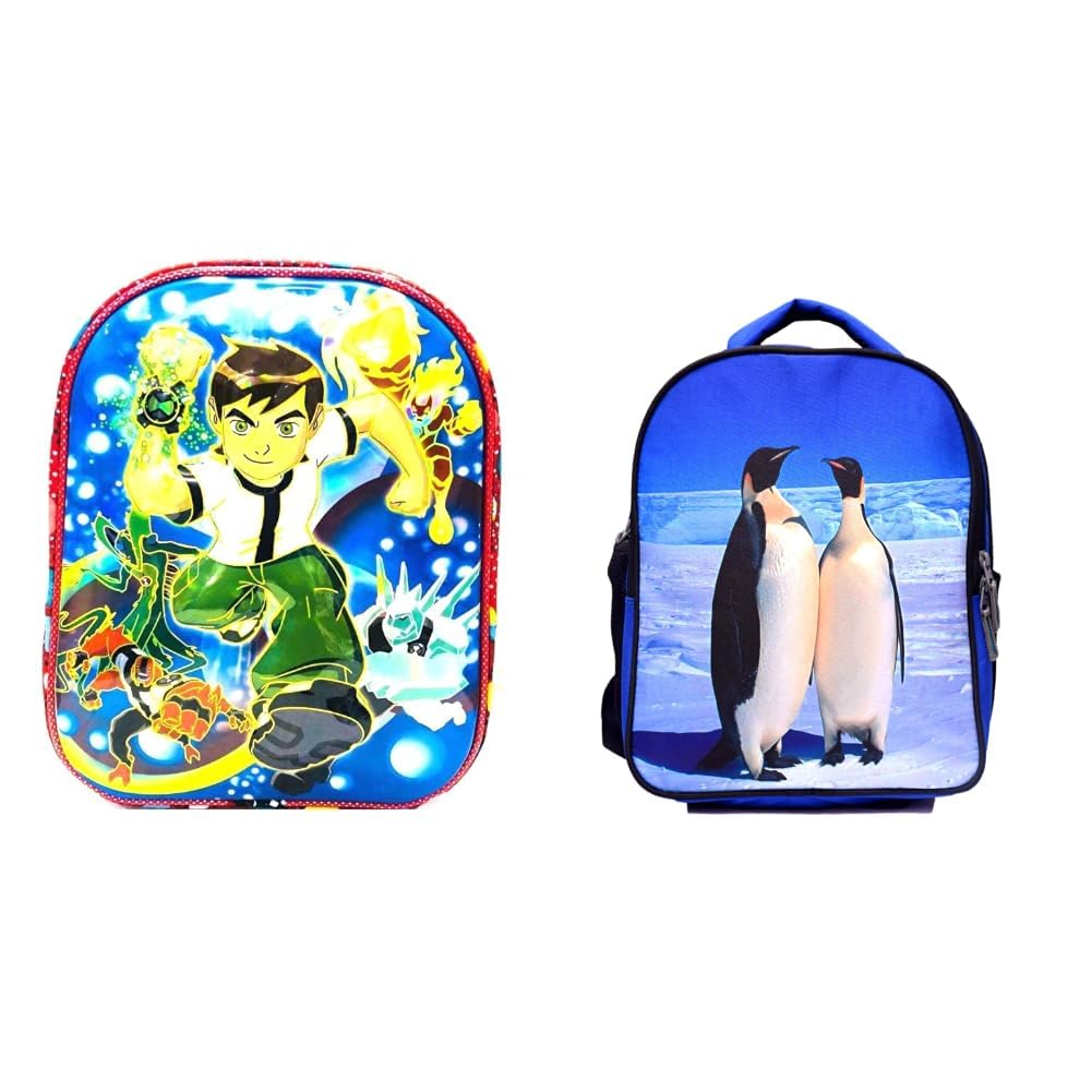 Dejan Bags Polyester Cartoon Design Kid's Multipurpose Backpack for School/Tuition/Picnic + Bags Girls Boys Blue Penguine Couple Printed Kids School Multipurpose Picnic Tution Bag-image-11