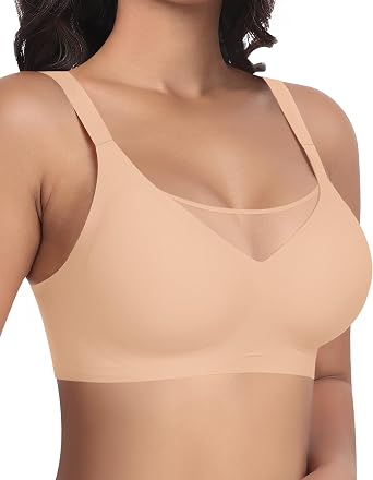 Women's Seamless Bra Without Underwire with Fashionable Mesh Smooth Soft Comfortable Bra Padded Bustier Non-Wired Soft Bra Seamless Bralette T-Shirt