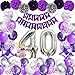 Globos 40 Años Decoracion Cumpleaños Morado Plata, Globos de Cumpleaños 40 Decoracion Fiesta, Decoracion 40 Cumpleaños con Globos,Pompones de Papel para 40 Años Cumpleaños Fiesta Mujeres