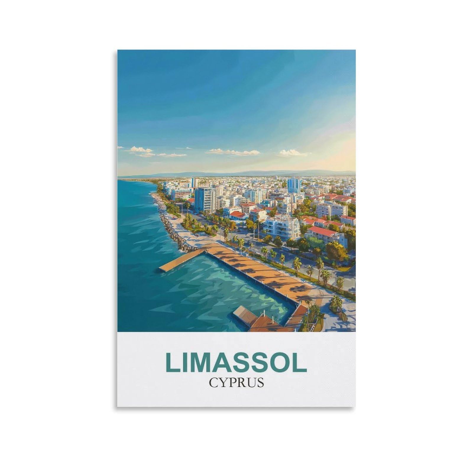 Clfmhnas Unframe-Style Limassol Cyprus Vintage Travel Poster 24X36inch(60X90cm) Canvas Wall Art Prints