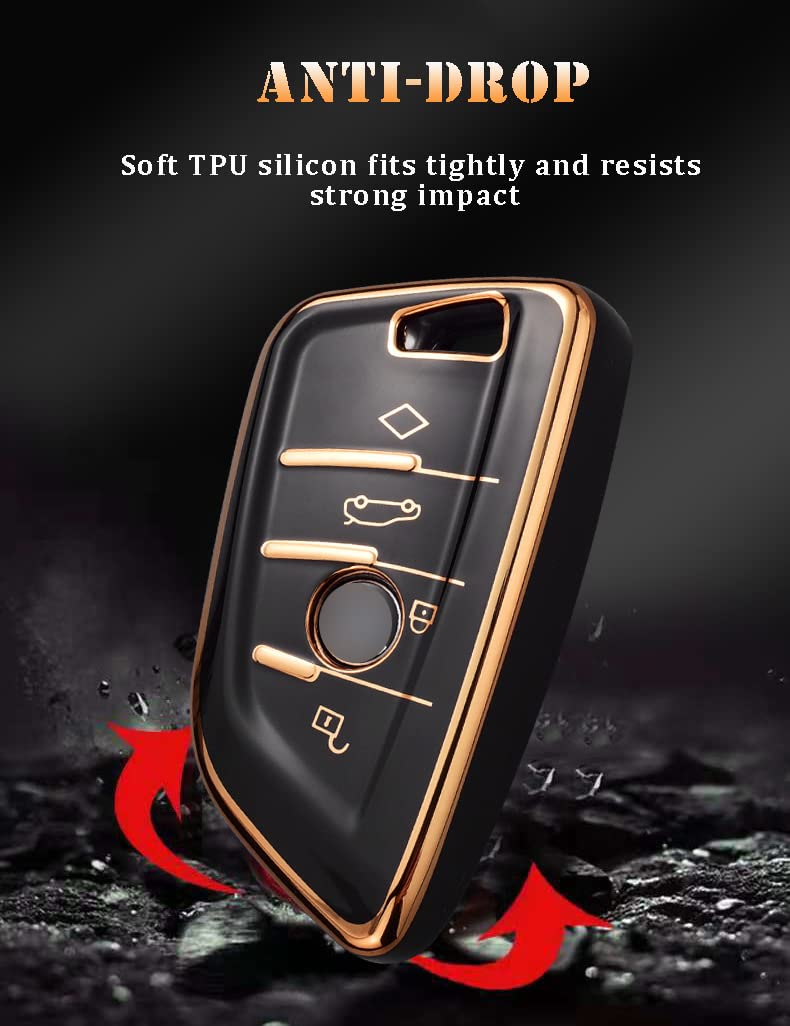 ontto Etui na klucze pasuje do BMW X1, X3, X5, X6, X7, 1, 3, 5, 6, 7, G20, G30, G11, F15, F16, G01, G02, F48, etui na kluczyki samochodowe, TPU, silikonowe etui na klucze, etui ochronne, breloczek do kluczy, 4 przyciski, złoty, beżowy