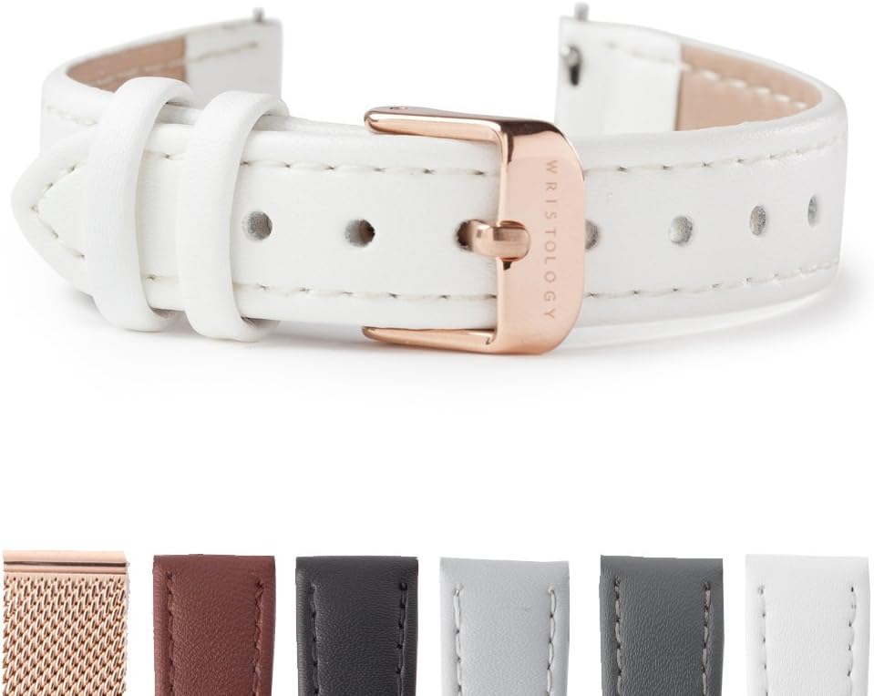 WRISTOLOGY Rose Gold 14mm Womens Easy Interchangeable Stitched Leather Watch Band (White)