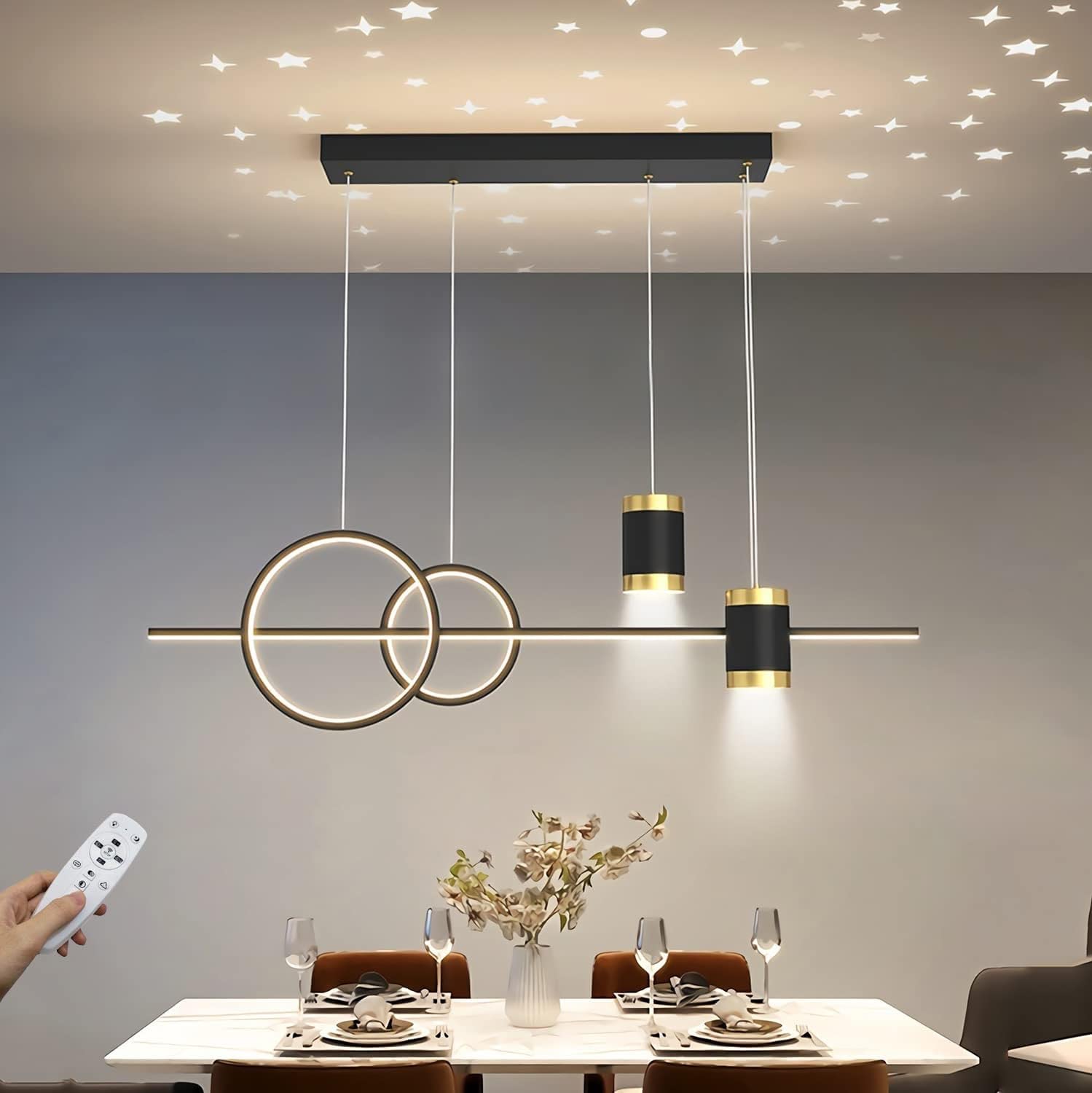 Lampy wiszące LED Stół Nowoczesna czarna lampa wisząca Lampa wisząca z regulacją wysokości Możliwość ściemniania za pomocą pilota Lampa wisząca do jadalni Salon Kuchnia Lampy barowe 100 cm (Kolor: