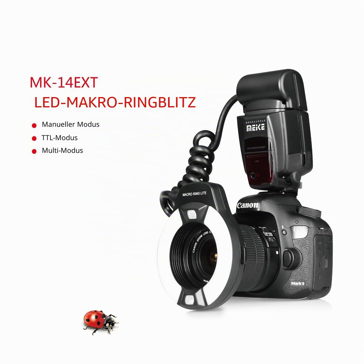 Meike MK-14EXT-C E-TTL Makro LED Ringblitz mit LED AF Assist Lampe für Canon EOS DSLR Kamera