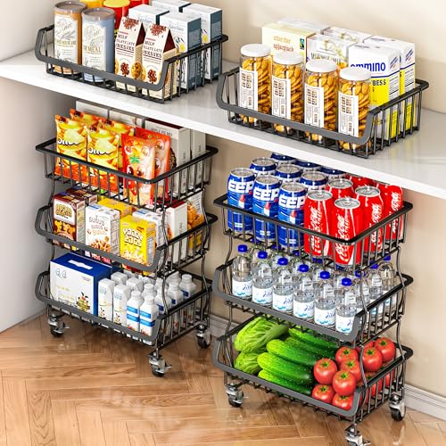 Gsiekare 3-Tier Rolling Pantry Organizer and Storage Cart with Wheels
