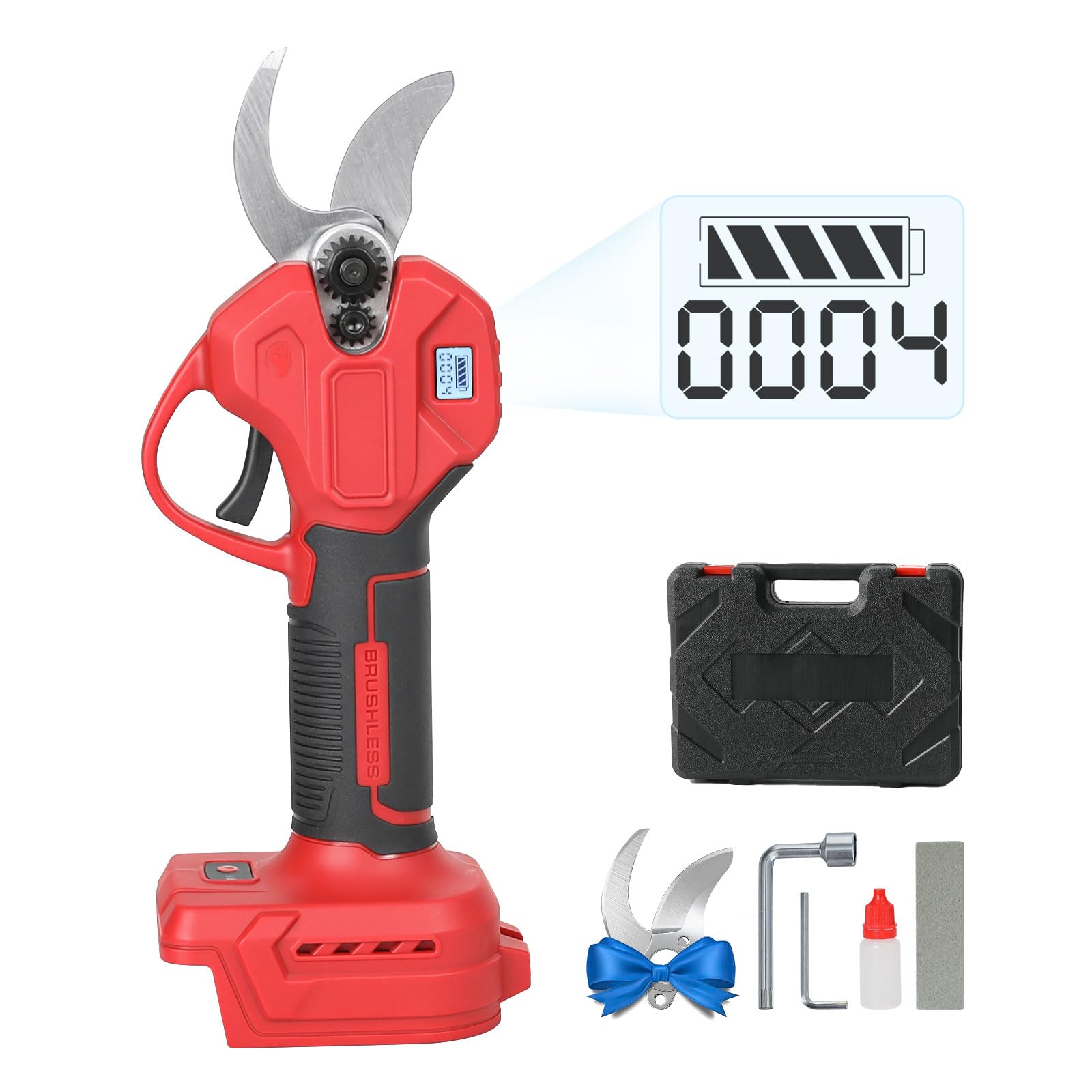 Electric Pruning Shears for Milwaukee M18, 300W Brushless Motor Secateurs 30 mm Cutting Diameter, Battery Scissors Garden Cordless Pruner for Pruning Shrubs Fruit Trees (Red for Milwaukee)