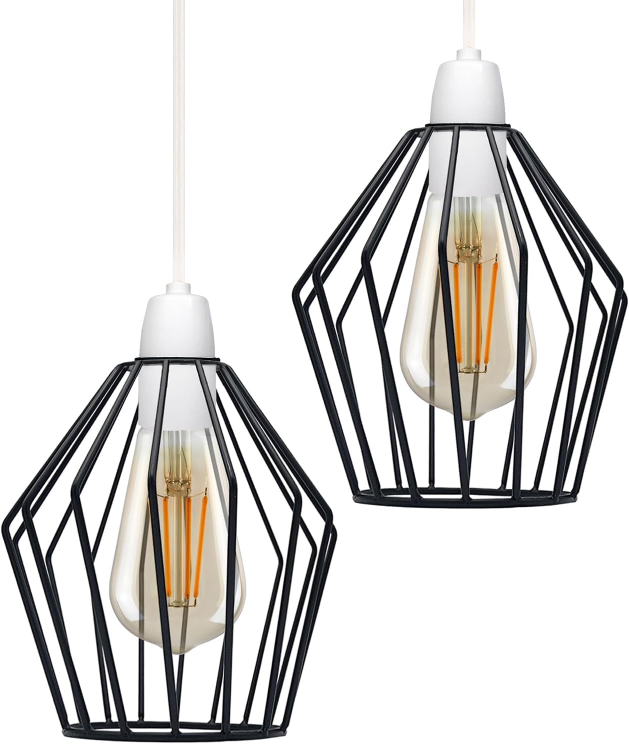 2 PCS Vintage Pendant Light E27 Chandelier Ceiling Lights Retro Style Industrial Suspension Lamp Metal Cage Shape Ceiling Light for Living Room Bedroom Kitchen Restaurant, 20CM โ image 1