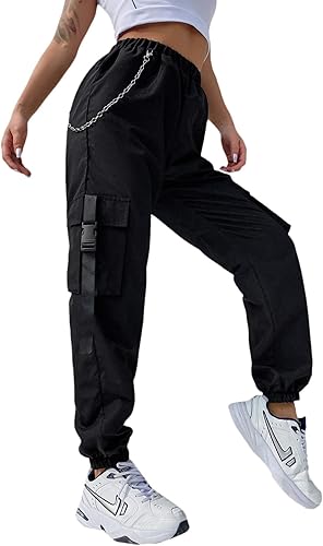 Miniatura 3 de DIDK Pantalones cargo de cintura alta con bolsillo con solapa para mujer