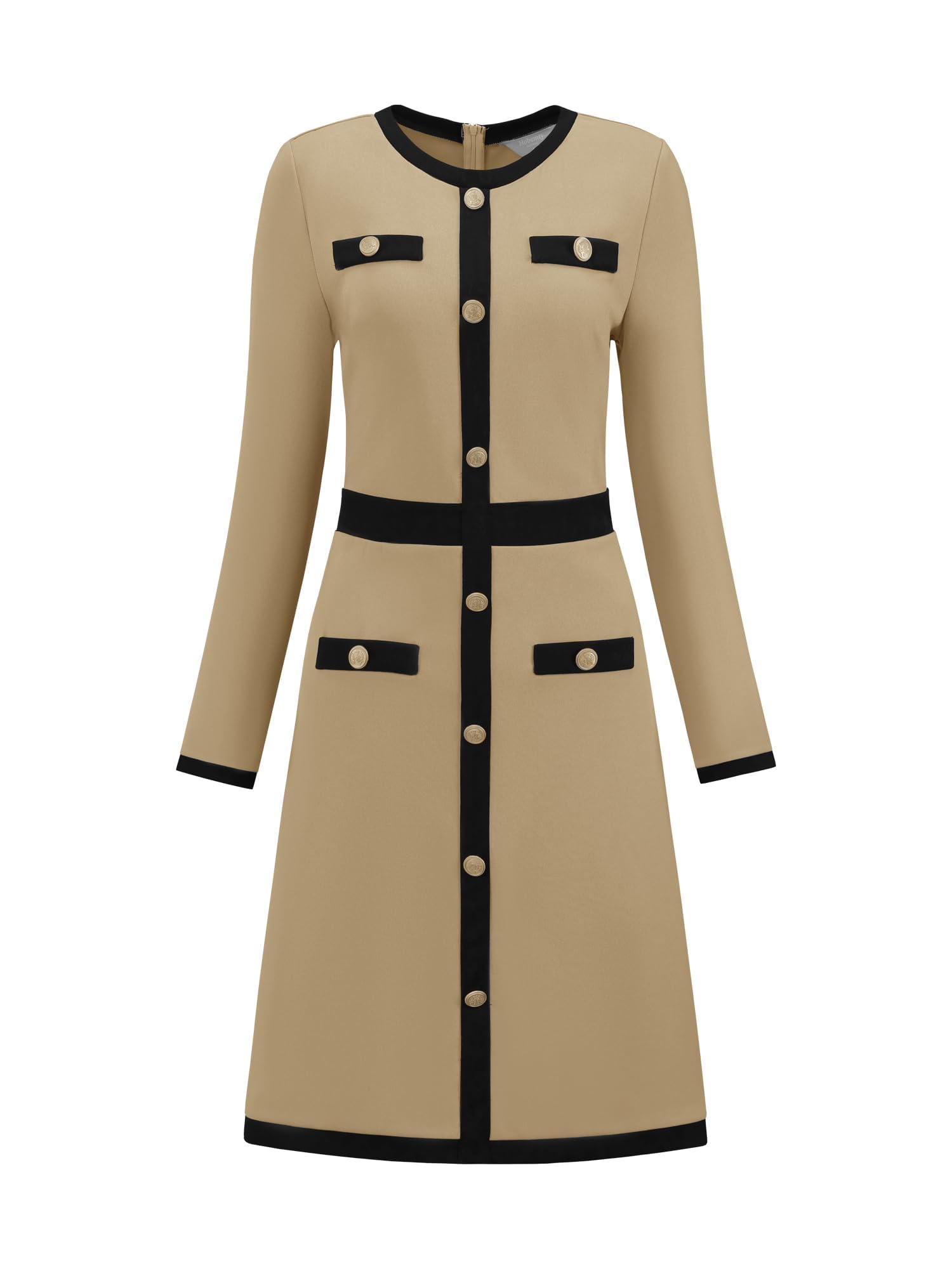 Womens Trendy Work Dress 2025 Elegant A-Line Long Sleeve Button Down Contrast Color Block Dresses