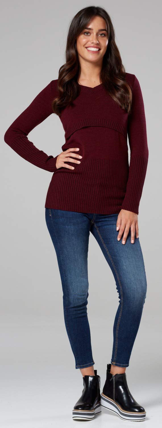 Happy Mama.Premaman L'Allattamento al Seno Maglione Manica Lunga V Collo.454p (Cremisi, IT 40/42, S/M)