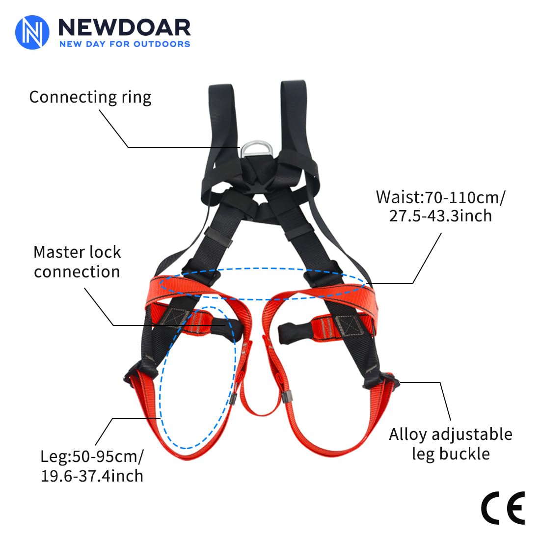 NewDoar Imbracatura arrampicata Certificazione CE Arrampicata Attrezzatura Rappelling Full Body Harness Guard Proteggere Rappelling Salvataggio Attrezzature