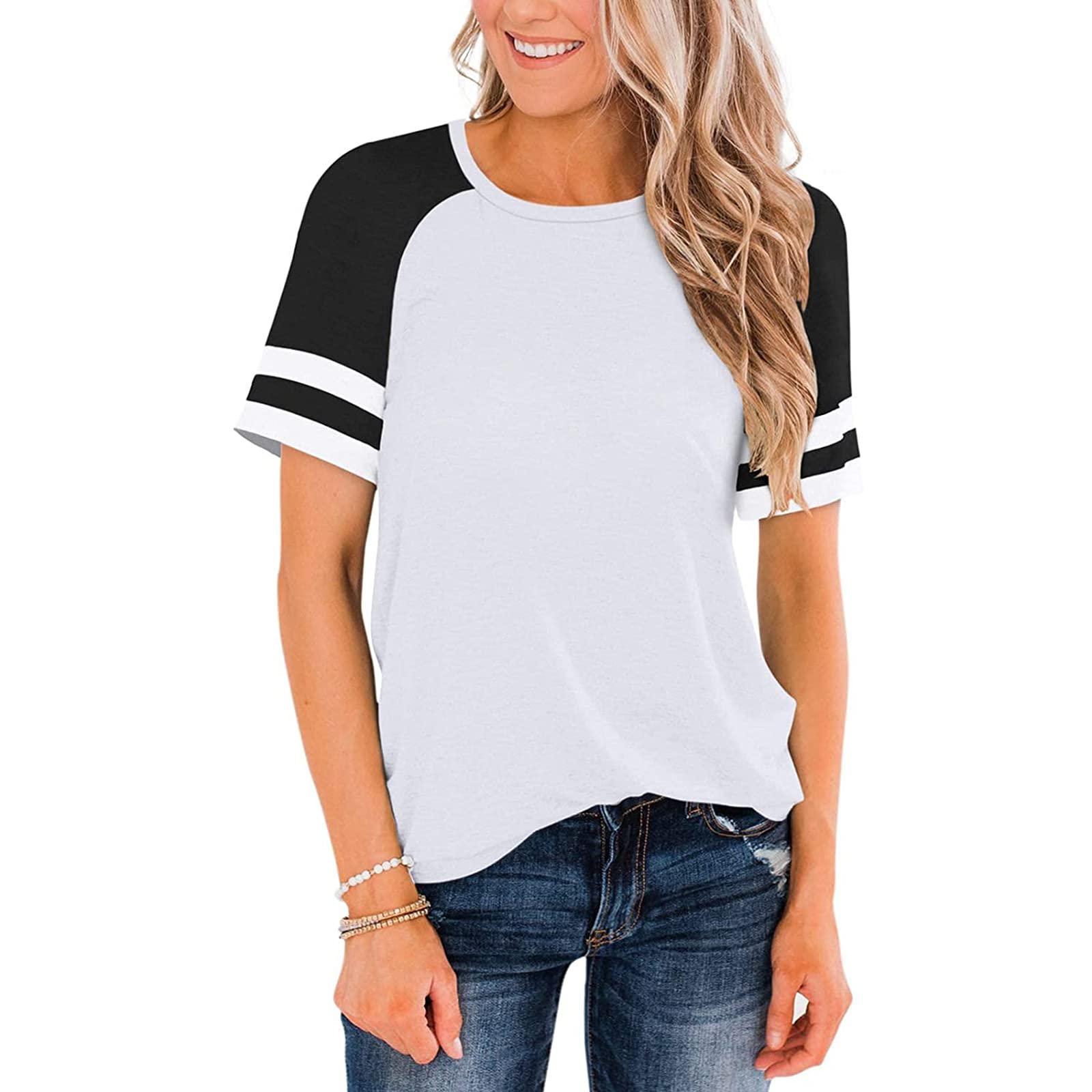 T-shirt manches courtes rayé femme col rond pour vos sorties décontractées de printemps-été