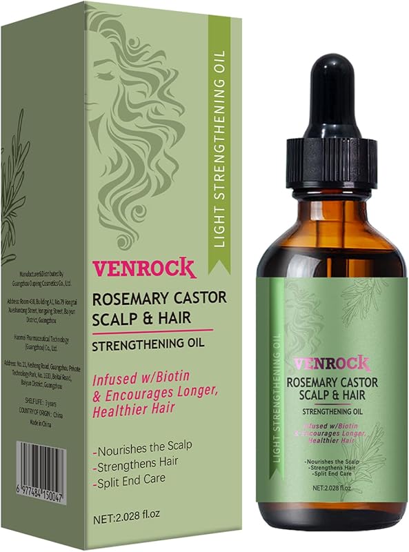 Rosemary Castor Hair Oil - Biotin Infused Scalp & Hair Strengthening Oil for Nourishing Scalp, Repairing Split Ends & Encouraging Longer, Healthier Hair | Lightweight Daily Hair Care